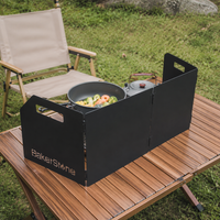 Wind Screen for Outdoor Cooking, Foldable Splash Guard Made of Cold-Rolled Metal, 25x100 cm, Matte Black, with Carrying Bag