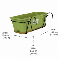 Hanging Flower Box 3-Piece Set, Rectangular Resin Planter 50x19.5x17cm, with Drainage for Balcony & Garden