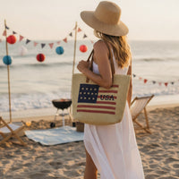Structured Woven Tote Bag Practical Tote Bag with Shoulder Straps Versatile Carryall Everyday for Women, Independence Day