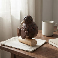 Carved Woodland Bird Statue Dark Brown Wooden Figurine Collectible Home Decor