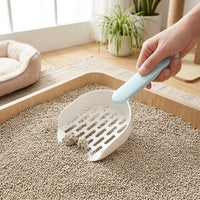 Cat Litter Sifter and Sifter Sieve with Base, Sand Sifter for Cats and Kittens, Angled Ladle for Box Trays, Grey
