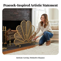 Peacock Fireplace Screen Handcrafted Freestanding Fireplace Cover Easy Assembly Wrought Iron Mesh Screen for Families with Children, Pet Owners