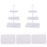 2 Pieces Scalloped Edges Tiered Dessert Display Stand Decorative Top Handle Three-Tier Dessert Stand Multi-Purpose Lace-Edged Tray Decor