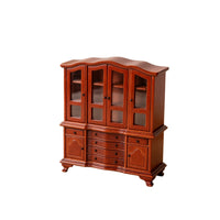 Vintage Pine Wood Miniature Glass Display Cabinet with Drawers for Dollhouse