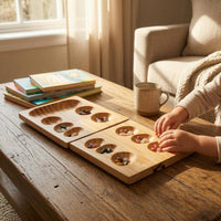 Folding Wooden Traditional Sowing Game Board Foldable Portable Traditional Sowing Game Storage