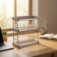Tea Storage Container with Drawer Transparent 3 Layer Storage Rack Compact Desktop Rack with Drawers for Office Breakroom