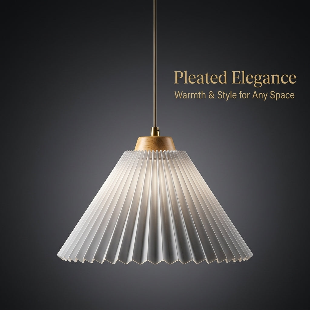 Ceiling Light Shade with Pleated Textile Design for Bedroom and Dining Room, Pendant Fitting with Adjustable 1m Height, Vintage Nordic Style