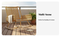 Weather Resistant Rattan Rocking Lounge Chair Breathable Weave Rattan Rocking Chair Soft Cushion Included Oversized Patio Rocker Wide Seat for Seniors, Homeowners, Readers