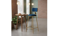 Upholstered Bar Stool with Backrest Light Elegant Design Gold Metal Frame High Stool Modern Kitchen Island Chair for Cafe, Reception Desk
