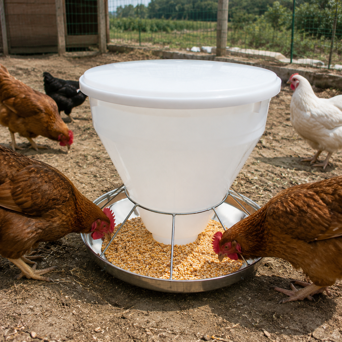Chicken Feeder, Poultry Feeder, 50cm, 30kg Large Capacity, Stainless Steel, Plastic, Hanging Type, Floor Raising Feeder