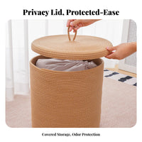 With Lid Lidded Rope container Woven Design Cotton Rope container Large Capacity Laundry Hamper Sturdy for home dwellers, Families, Students, Bedroom, Bathroom, Living Room, Nursery