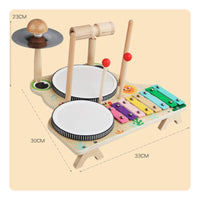 Wooden Percussion Table Multifunctional Music Station Toddler-Friendly Musical Toy with Cymbals Educational for Toddlers, Kids, Beginners, Playroom, Preschool, Nursery