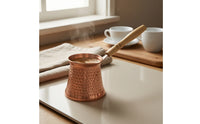 Turkish Coffee Pot Copper Coffee Pot with Wooden Handle Compact Briki for Home Baristas