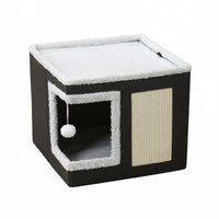 Cat House with Scratching Surface Square Shape Cat Bed House Breathable Animal Furniture for Cats, Indoor