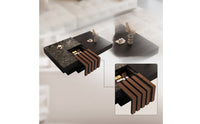 Sliding Surface Coffee Table Marble-Textured Coffee Table with Storage Rectangular for Living Room