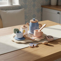 Role Playing Pretend Afternoon Tea Set Polished Edges Kids Afternoon Tea Toy Water-Based Paint Kids Wooden Food Toy for Preschoolers