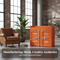 Manufacturing-inspired design Shipping Container Nightstand Distressed Finish Shipping Container End Table Retro Design Storage Cabinet long-lasting Construction for Apartment Dwellers, Homeowners, Bedroom, Living Room, Office, Garage