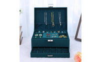 Divided Compartments Velvet Jewelry Box Hinged Lid Jewelry Box with Drawer Metal Latch Display Case Green