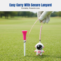 Astronaut Cartoon Golf Tee, Anti-Loss Lanyard, PVC, Navy Rose, Golf Ball Holder