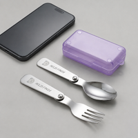 Portable Cutlery Set, For Kids, Spoon, Fork, Set, 304 Stainless Steel, Foldable, With Silent Case, Outdoor, Camping, For Bento