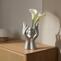 Hand-Shaped Sculptural Face Vase Open Top Face Vase Glossy Finish Home Decor Decorative