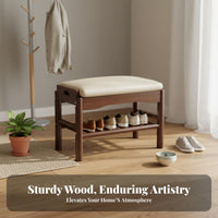 Multi-Functional 2-Tier Entryway Stool Space-Saving Shoe Rack Sturdy Construction Storage Bench polished Rounded Corners for Apartment Dwellers, homeowners, Hallway, Mudroom, Cloakroom, Living Room