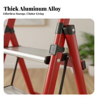 Foldable Folding Step Ladder Lightweight Aluminum Household Ladder Space Saving Portable Step Stool Stable Triangular Structure for Homeowners, DIY Enthusiasts, Seniors, Indoor, Kitchen, Office, Living Room