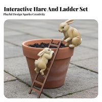 Weather Resistant Resin Rabbit Ladder Set Adorable Design Rabbit Climbing Ladder Statue Lifelike Features Easter Bunny Ornament Hand-Painted for Gardeners, Flower Pot, Patio, Desktop