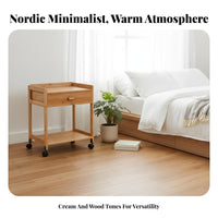 Modern Design Rolling Nightstand with Drawers On Wheels Bedside Cabinet Easy to Assemble Side Table Multi-Purpose for Apartment Dwellers, Homeowners, Students, Bedroom, Small Areas, Office