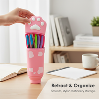Retractable Silicone Pen Pencil Case Cute Cat Paw Design