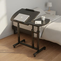 Multifunctional Rolling C-Shaped Table Sturdy Frame Mobile Bedside Table Space Saving Adjustable Overbed Desk Tilting Desktop for Students, Bedroom, Home Office, Living Room