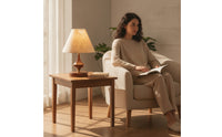 Wood Grain Bedside Lamp Illuminated Table Lamp with Cloth Shade Small for Readers