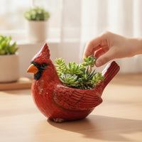 Avian Planter Carved Bird Pot Glazed Container for Plant Lovers, Gardeners, Windowsill, Patio