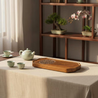 Minimalist Design Walnut Finish Tea Platter Compact Size Dry Brew Tea Tray for Home, Office