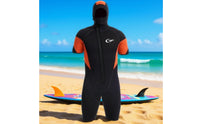 5 Mm Hooded Wetsuit Stretch Short Sleeve Wetsuit Stitched Seams Water Sports Gear Orange Panels for Diving, Surfing, Snorkeling