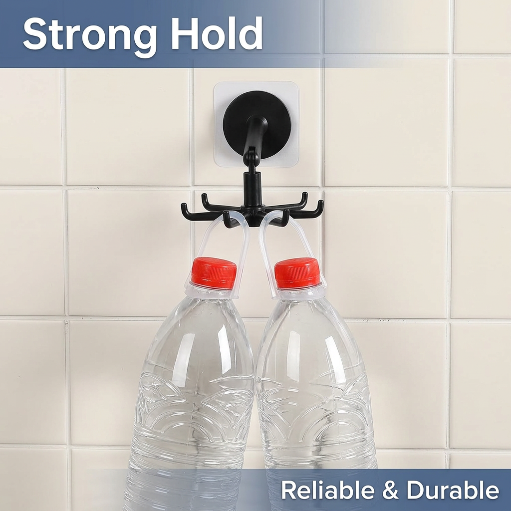 7 Hook Rotating Organizer, Kitchen Utensil Organizer Space Saving, 360° Rotating Under Cabinet Hooks, Wall Mounted Utensil Holder