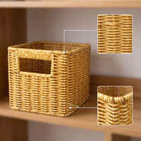 Faux Rattan Basket Handwoven Woven Storage Basket Woven Organizer Bin Compact Natural-Style for Desk, Shelf