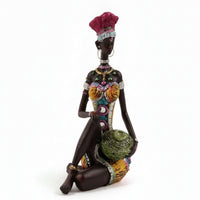 Stylized African Woman Figurine Textured African Woman Sculpture Traditional Resin Sculpture Elegant for Collectors, Home Decor