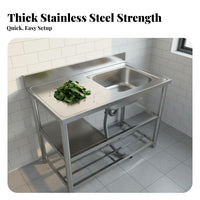 Stainless Steel Sink with Stand Heavy Duty Construction Freestanding Kitchen Sink Easy to Clean Utility Basin with Shelf for Homeowners, Outdoor, Farm