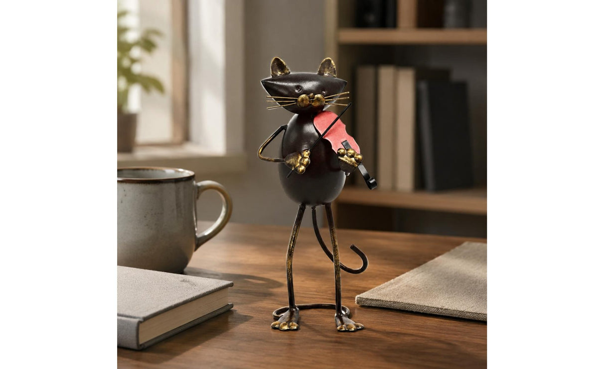 2 Pieces Jazz Feline Figurine Creative Musician Feline Sculpture Modern for Desk