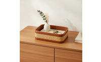 Woven Tray with Leather edge Structured Woven Grass Tray for Entryway