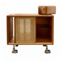 Rattan Woven Door Dog-Shaped End Table Playful creature Design Side Cabinet Multi-Purpose Home Furniture Narrow dimensions for Pet Lovers, Apartment Dwellers, Homeowners, Living Room, Bedroom, Entryway, Small Spaces