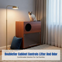Semi-Enclosed Cat Litter Cabinet, Double-Tier, Odor Control, Water-Resistant, Large Cat Litter Box, PVC Construction