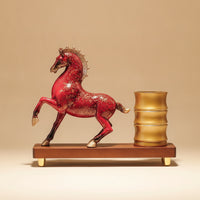 Horse Figurine with Pen Holder Vintage Horse Statue with Pencil Cup Multifunctional Desktop Pen Holder for Study
