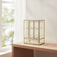 Gold-Toned Jewelry Organizer with Hanging Rods 3-Compartment Jewelry Organizer with Drawers Decorative Transparent for Dresser