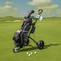 Folding Golf Push Cart with Cup Holder Portable 3 Wheel Golf Cart Long-Lasting Trolley Heavy-Duty for Golfers