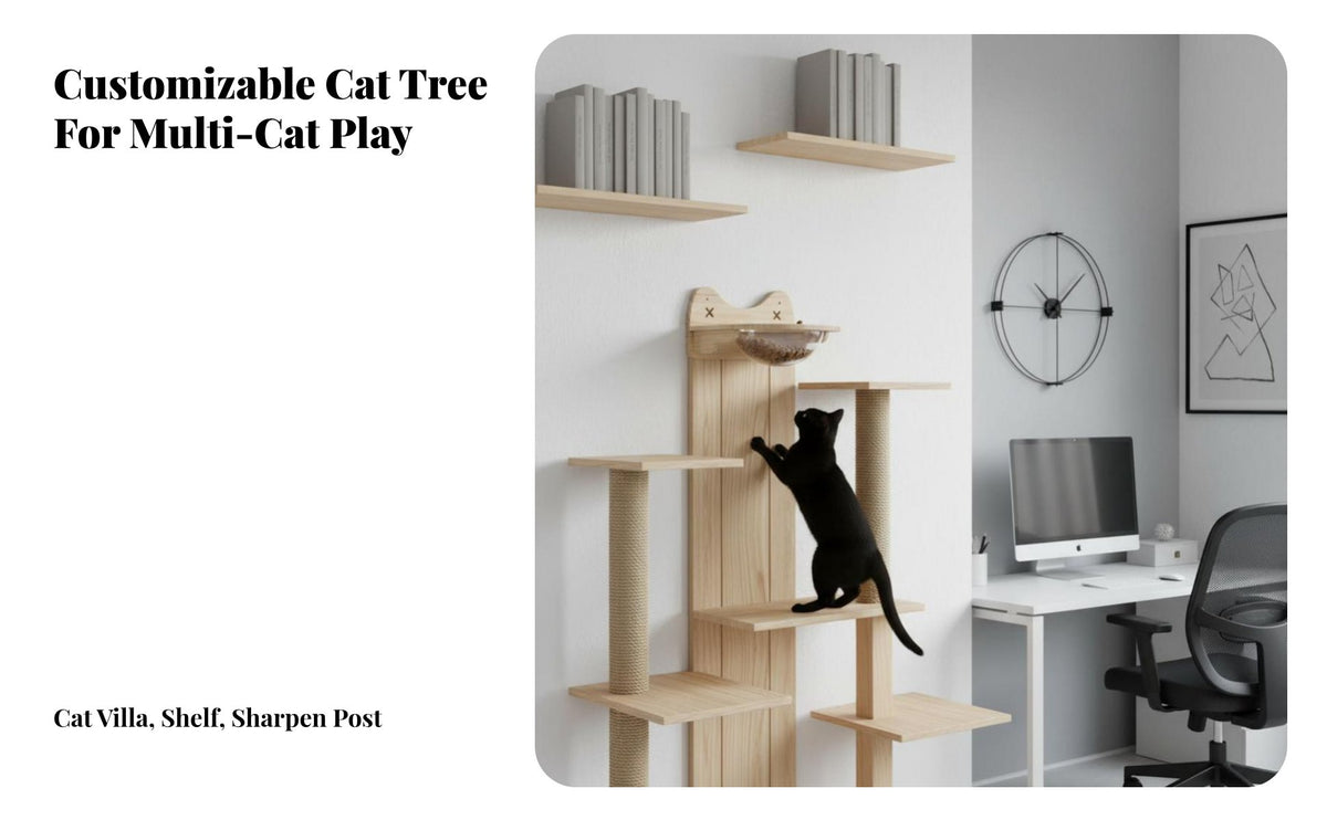 Space-Saving vertical surfaceMounted Cat Climbing System Sturdy long-lasting vertical surfaceMounted Cat platform abrasionabrasionable Surface Pet Furniture Promotes Exercise for Apartment Dwellers, Indoors, Indoor, Living Room, Bedroom