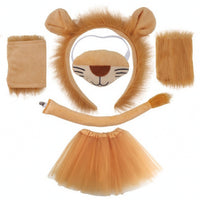 Soft Fabric Lion Headband with Gloves Furry Lion Costume with Tail Cute Paw Gloves Lightweight for Dress-Up