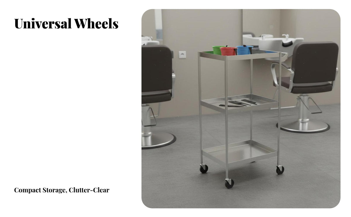 Stainless Steel Salon Trolley Space-Saving Foldable Salon Trolley With Wheels Rolling Hairdressing Cart for Hairstylists, Barbershop, Barber Shop, Spa