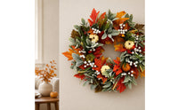 Maple Leaf Wreath Faux Wreath with Pumpkins Indoor Realistic for Entryway, Thanksgiving